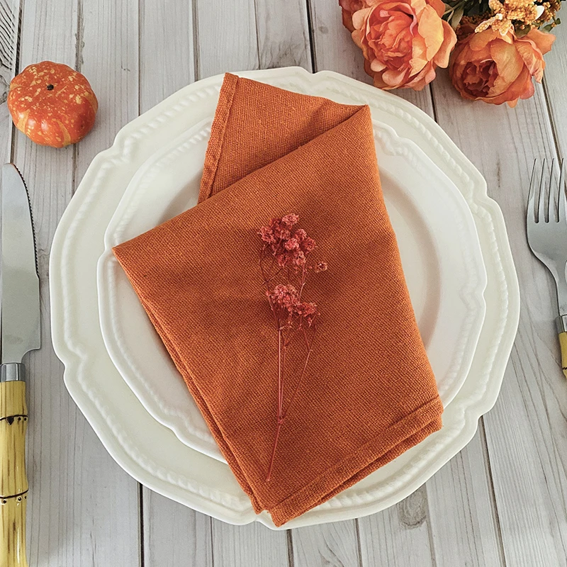 6pcs Cloth Napkins 30X45CM Orange Cotton Polyester Blend Kitchen Washable Dinner Reusable Napkins Wedding Party Table Decoration