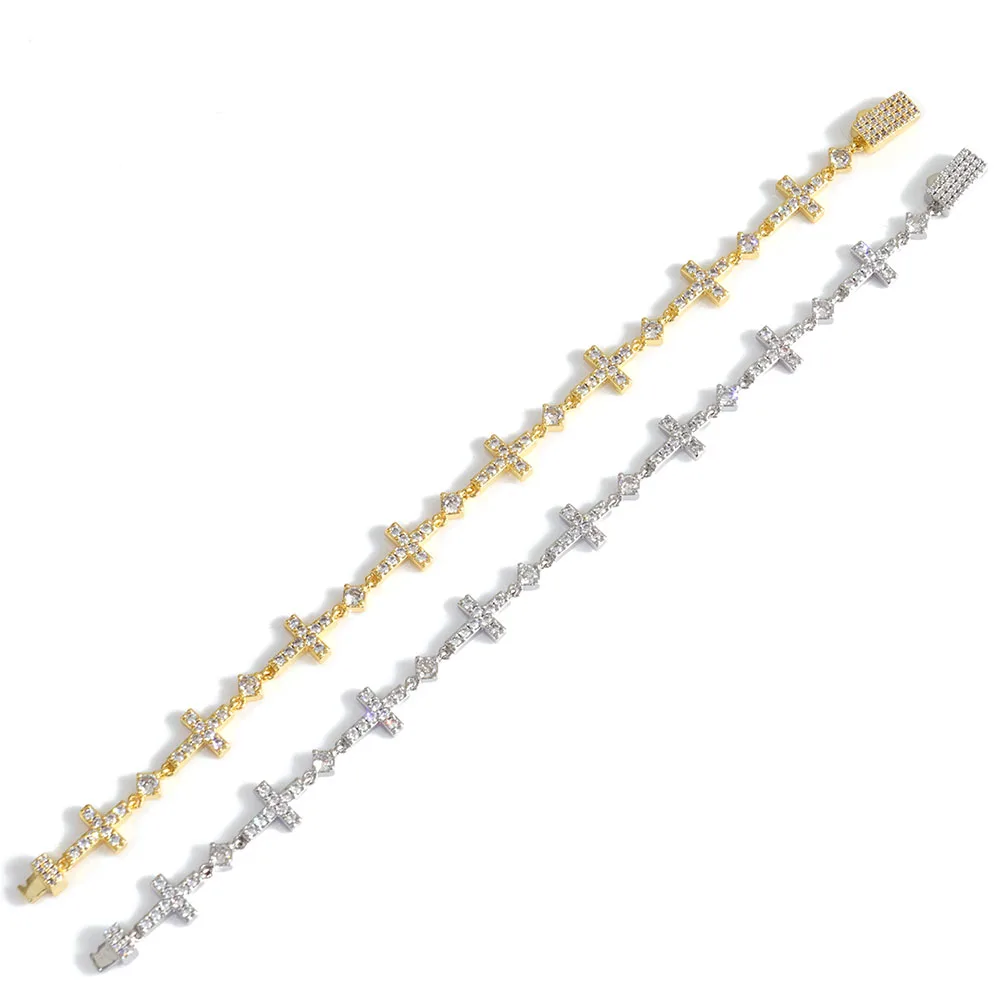 

Men's And Women's Fashionable Cross Luxury Bracelet Solid Brass Gold plated Silver plated Shiny Cubic Zirconia Party Jewelry