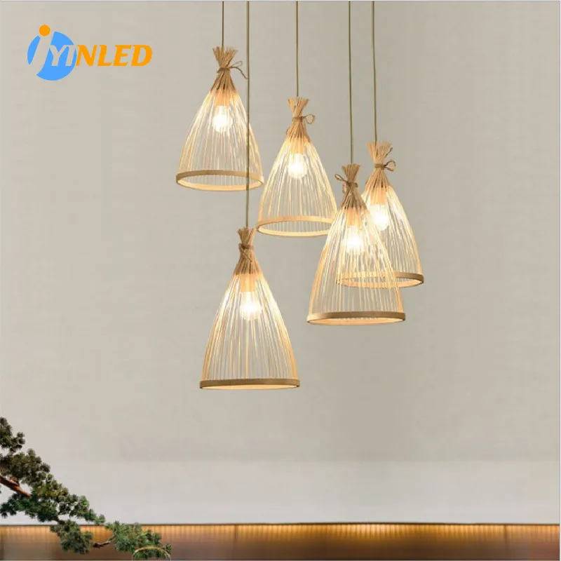 

Bamboo Pendant Hanging Lamp for Ceiling Braided Suspension Led Lights Lustre Hand Knitted Weaving Home Decor Fixture 20 cm