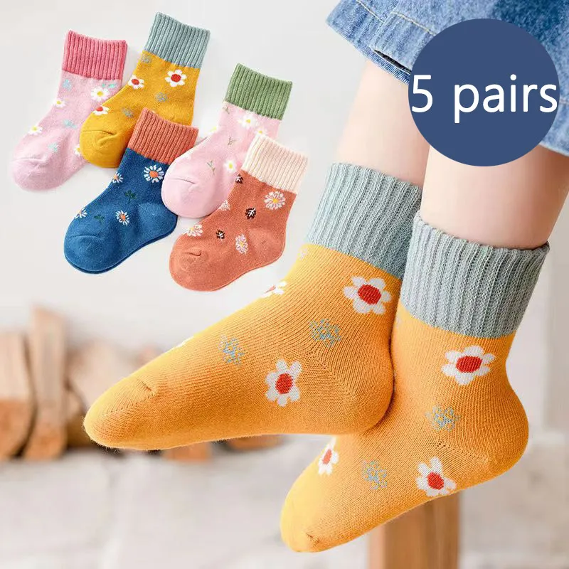 5 Pairs/lot Breathable Cotton Kids Socks Children Ankle Short Sock Cartoon Print for Baby Girls Boys Toddler Autumn Winter