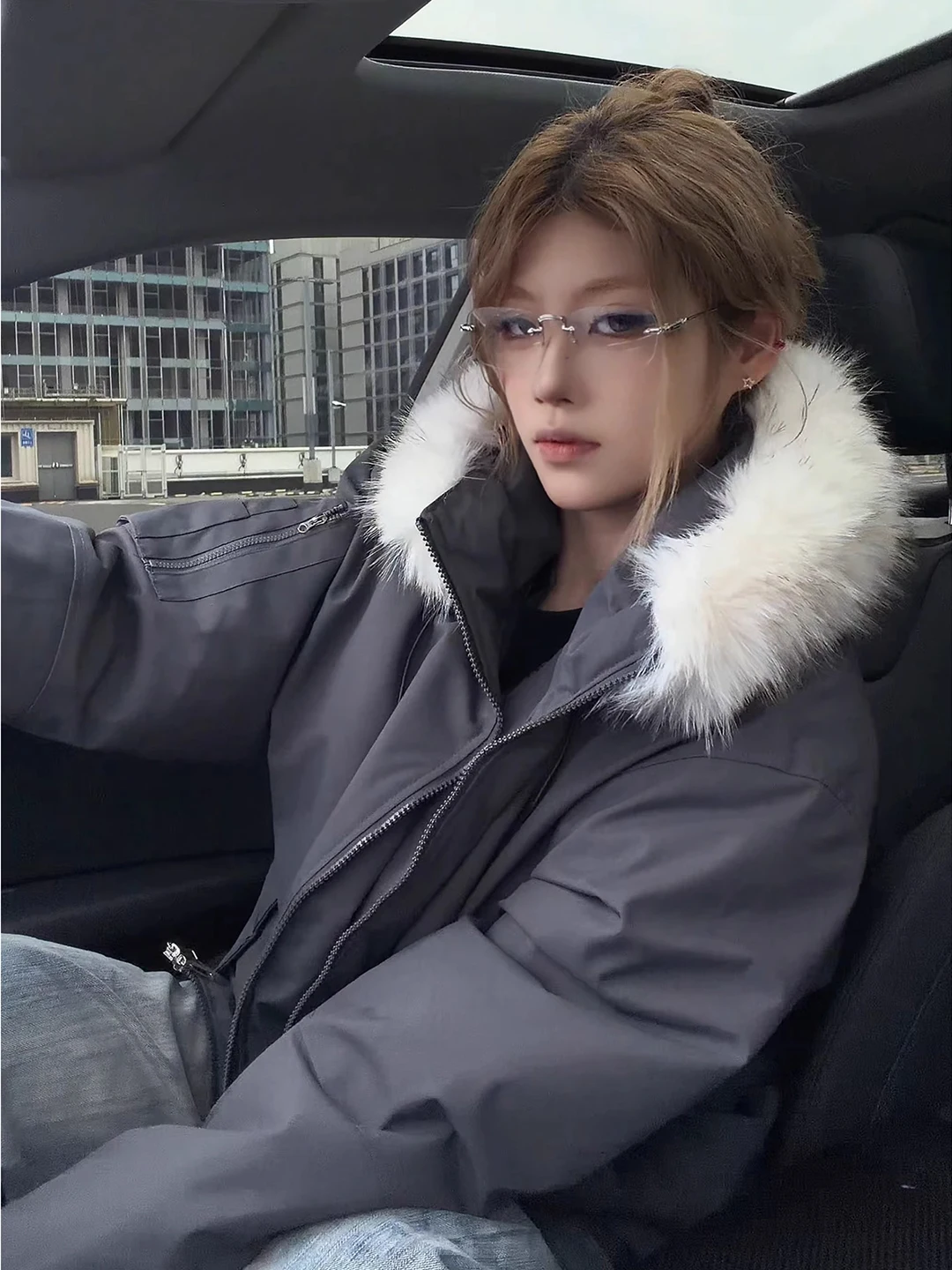 

Thiened Winter Cotton Jaet for Men with Fur Collar ortened Workwear Parka Coat Youth Faion Stand Fit Zipper Closure