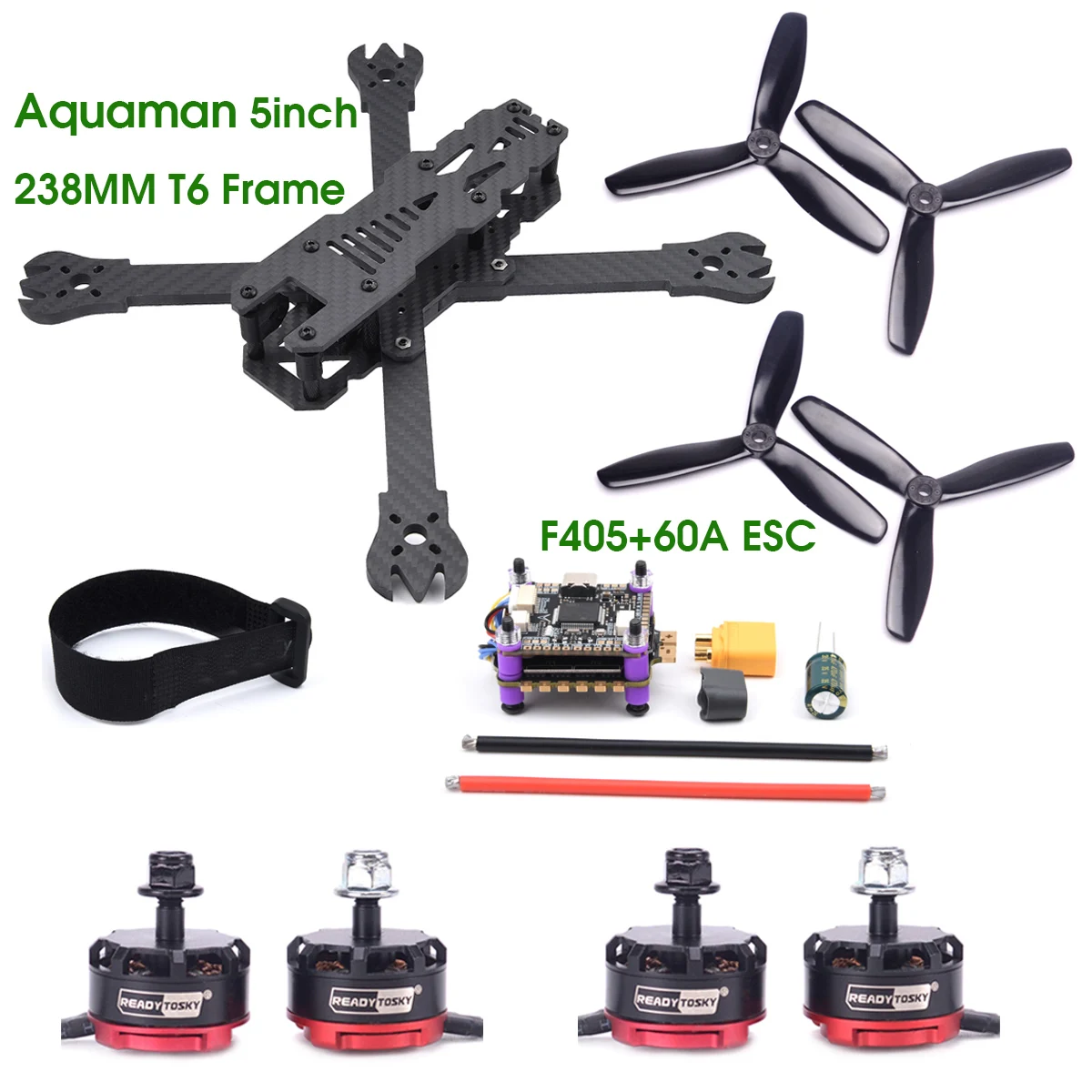 아쿠아맨 쿼드코퍼 탄소 섬유 프레임 2205, 5 인치 238MM T6, 2300KV 모터 F4 F405 비행 제어 60A, 4 인 1 ESC 키트 콤보