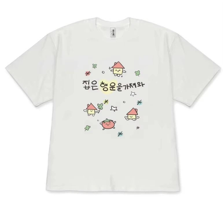 Korean Style Cute Lucky House Graphic TShirt Kawaii Good Luck Korean Quote Print Tee for Women Aesthetic Y2k Top Soft Daily Wear