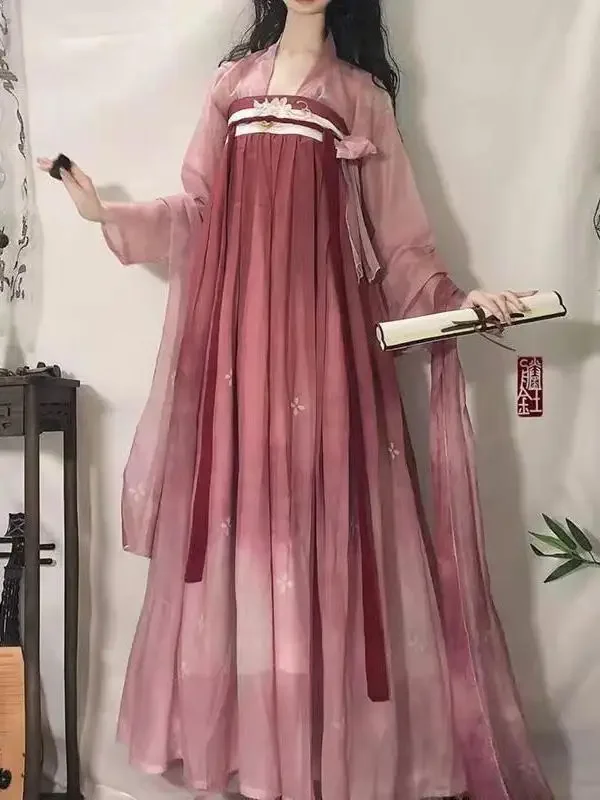 

New Summer Hanfu Women Chinese Traditional Cosplay Fairy Costume Ancient Hanfu Dress Pink Birthday Party Dress Plus Size XL