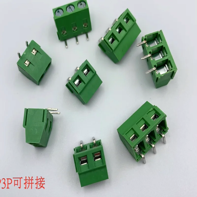 50pcs Screw-type PCB terminal EX/MG/KF127R-5.0mm 2P3P can be spliced with 90-degree bent foot green