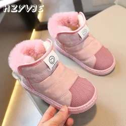 Botas de nieve cálidas para niños, zapatos de algodón para niños, botas cortas antideslizantes para exteriores, aislamiento de felpa y engrosadas, color rosa, Invierno