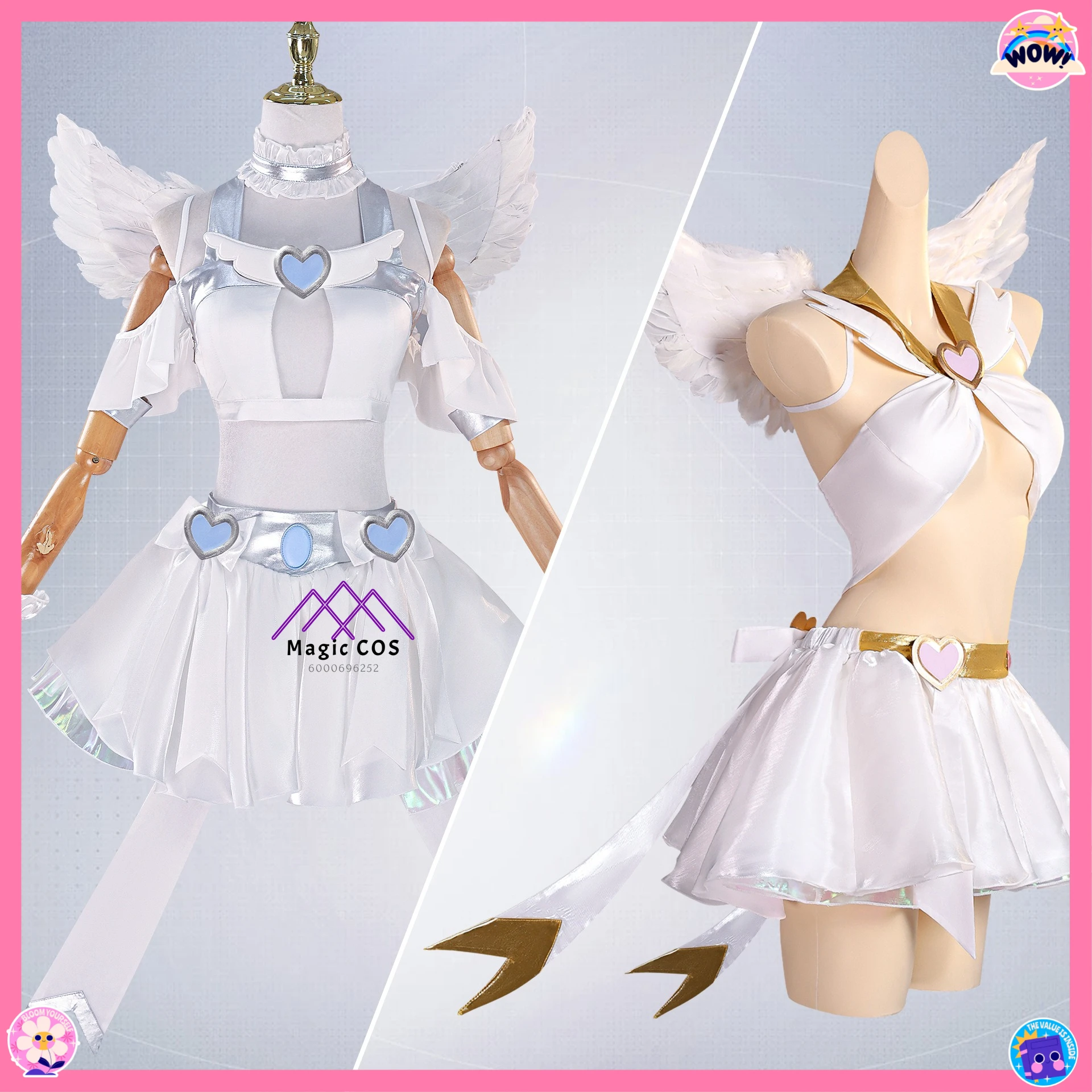 

Fashion Panty&Stocking Cosplay Costume Anime Panty/Stocking Angel Outfit White Dress Wings Role Playing Clothes Women Comic Con