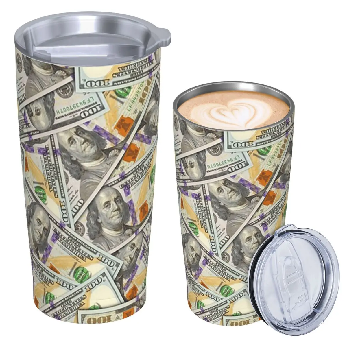 Giant Money Background 100 Dollar Bills Stainless Steel Tumbler Vacuum Insulated Mug Thermal Cold Bottle Straws With Lid 20oz