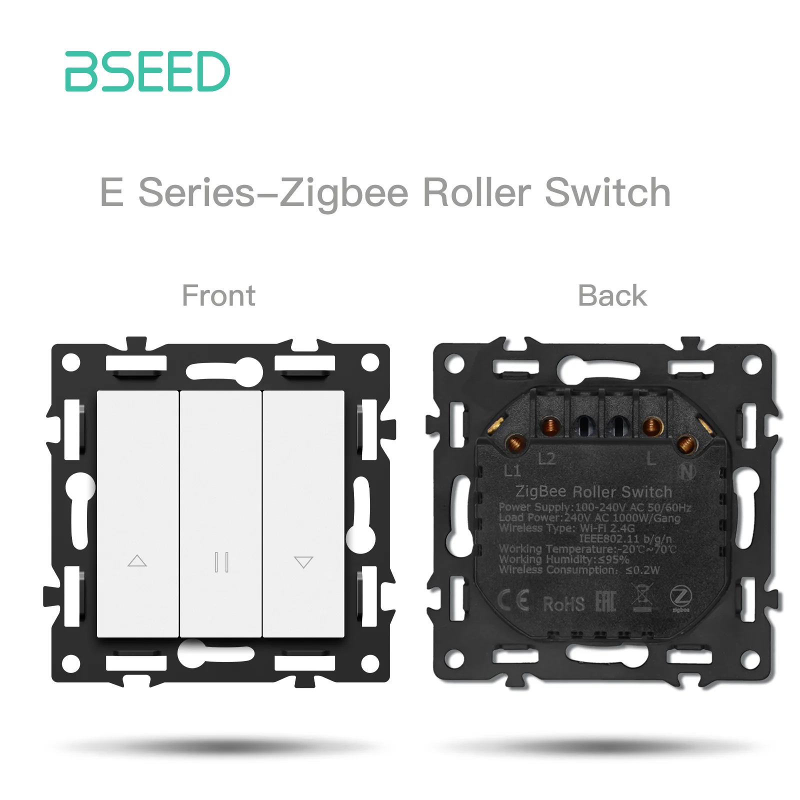 BSEED Zigbee 1/2/3/4-fach Smart-Lichtschalter für Vorhänge und Jalousien, Dimmer-Schalter mit mechanischen Tasten, Steckdosen, USB-C, DIY-Teile, Kunststoffrahmen