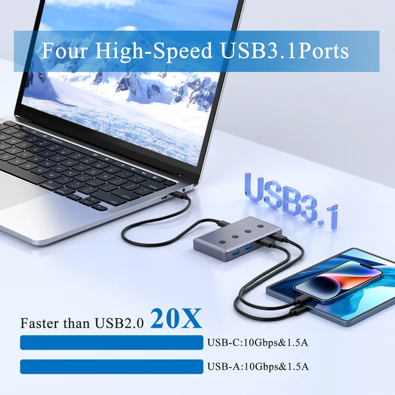 ESRYOTZ USB C Hub 4 Ports USB Type C to USB3.1 Gen2 Hub Splitter Adapter 10Gbps for MacBook Pro Air iPad Pro Laptop Desktop PC