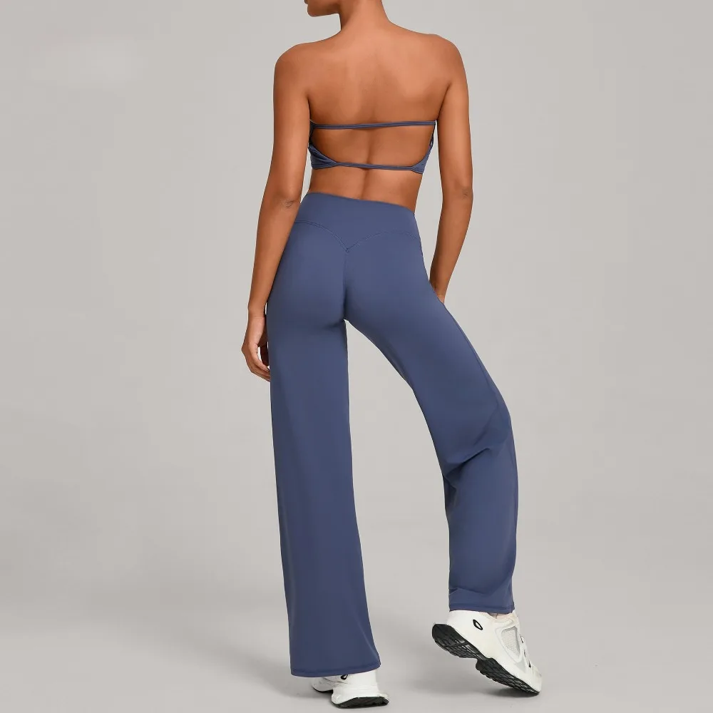 

Комплекты для йоги, топ без рукавов, прямые брюки с открытой спиной, спортивный костюм для бега на открытом воздухе, фитнеса, комплект из двух предметов, одежда для тренировок в тренажерном зале, женская одежда