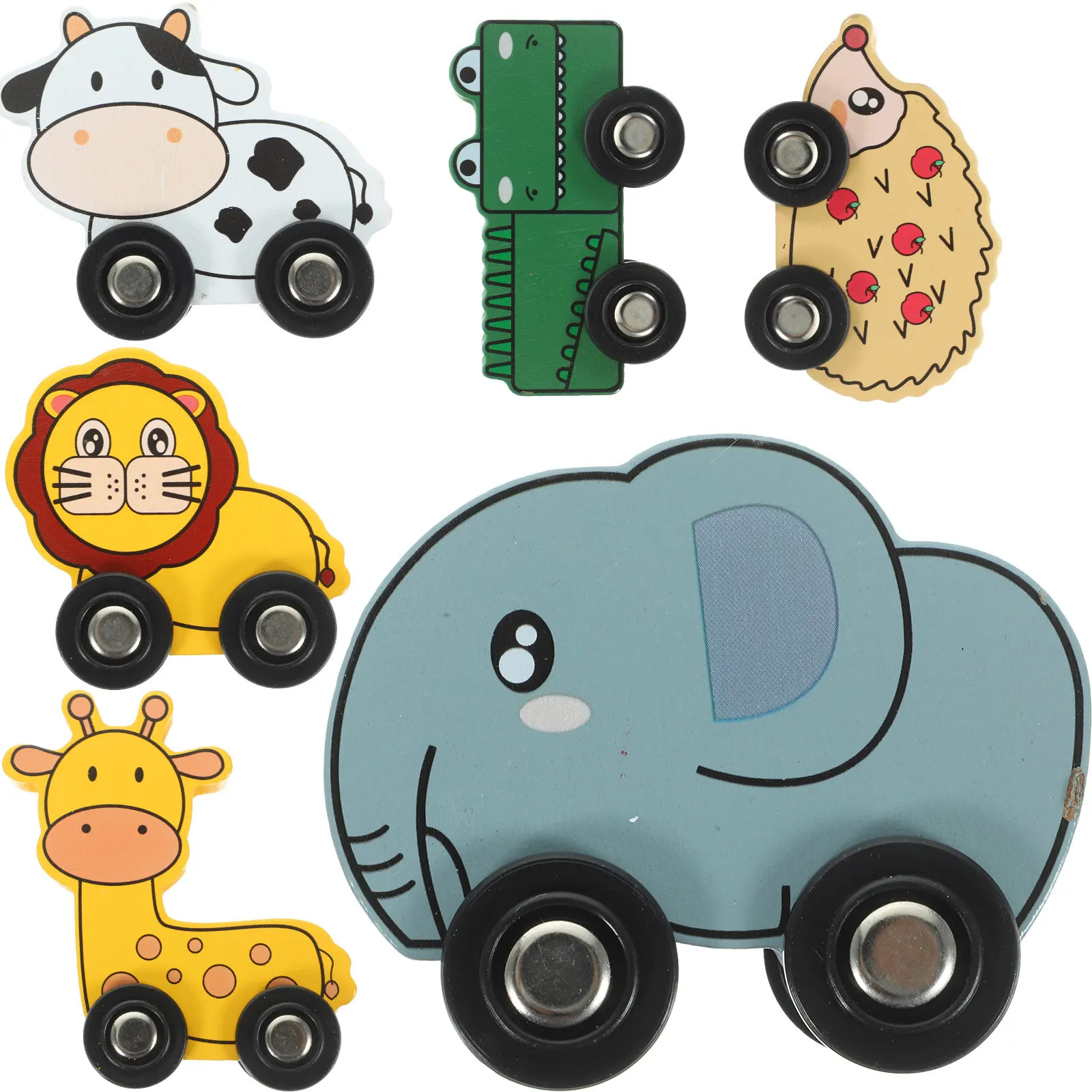 6Pcs Kids Wooden Track Pieces Colorful Animal Trains Educational Car Set for Early Learning Fun Creative Playtime Gift