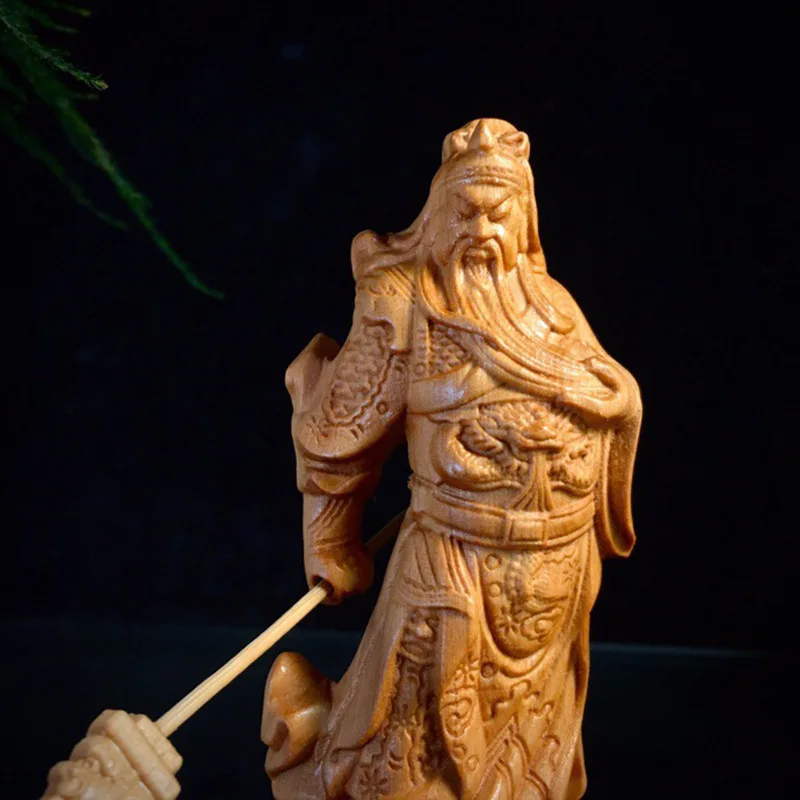 Cliff Cypress Wood Carving Standing Knife Gong Buddha Statue Wu Cai Shen Statue Creative Car Decoration Guan Er Ye Gift