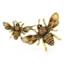 Wuli&baby Vintage Bees Brooches For Women Men Rhinestone Enamel Insects Casual Party Brooch Pin Gifts