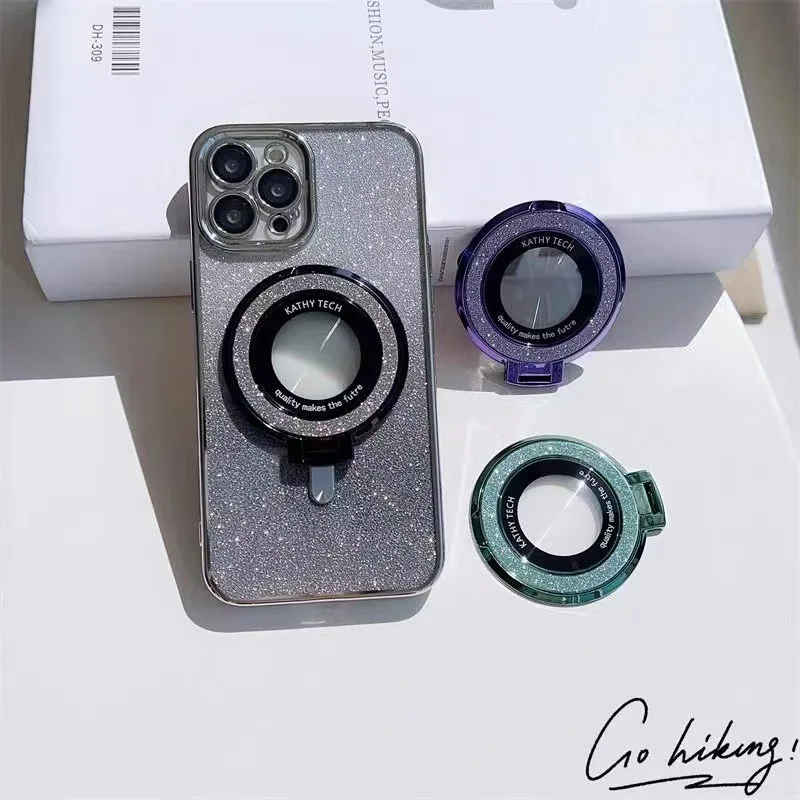 

Держатель для телефона с блестками и кольцом, совместимый с MagSafe, портативная подставка для смартфона, съемный держатель для iPhone 15, 14, Samsung