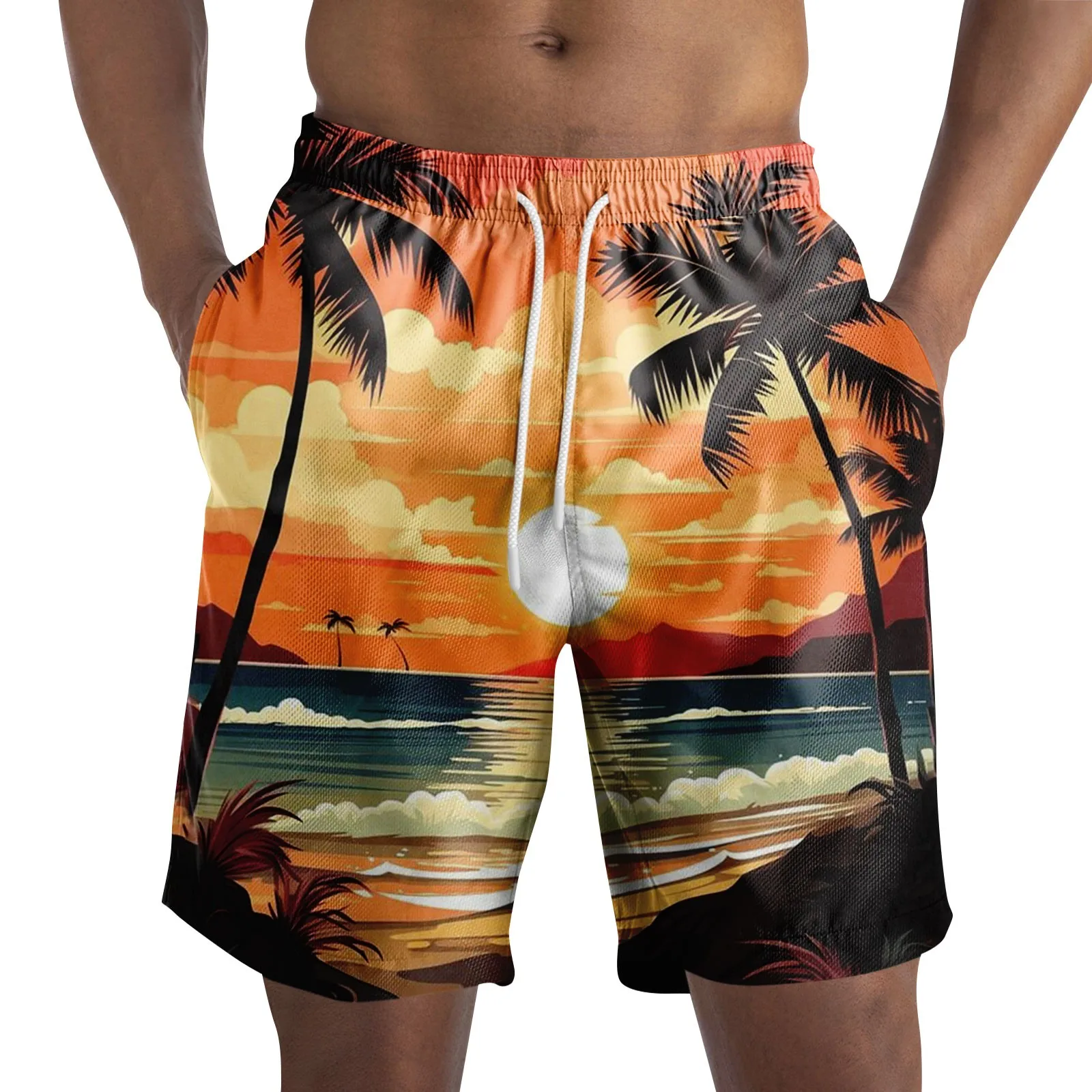 Men'S Board Shorts Casual Vacation Fashion Hawaiian Printed Board Shorts Summer Daily Surf Strapped Fitting Sport Shorts