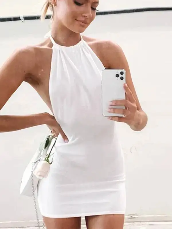 ชุดเดรสงานแต่งงานแบบรัดรูปเซ็กซี่ สายเดี่ยวเปิดหลัง ชุดมินิเดรสสำหรับออกงานกลางคืน ชุดฤดูร้อนแบบผูกคอ สำหรับผู้หญิง พร้อมบริการดรอปชิปปิ้ง