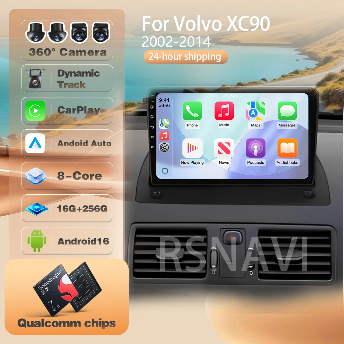 For Volvo XC90 2002 - 2014 Carplay Auto 2K Screen Car Radio Multimedia Player Autoradio GPS Stereo 360 Camera WIFI+4G Android 16