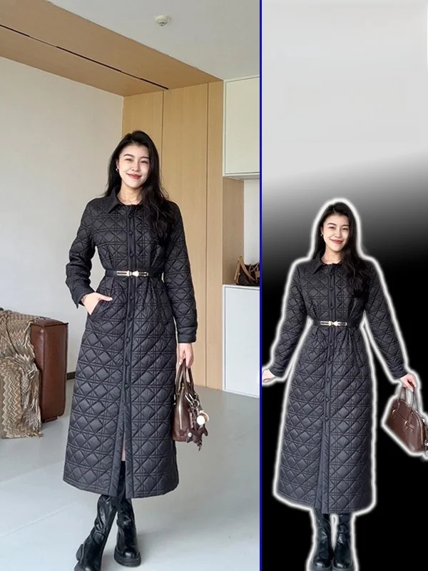 

Женская модная удлиненная хлопковая куртка больших размеров с ромбовидным узором, верхняя одежда для повседневной носки, на одной пуговице