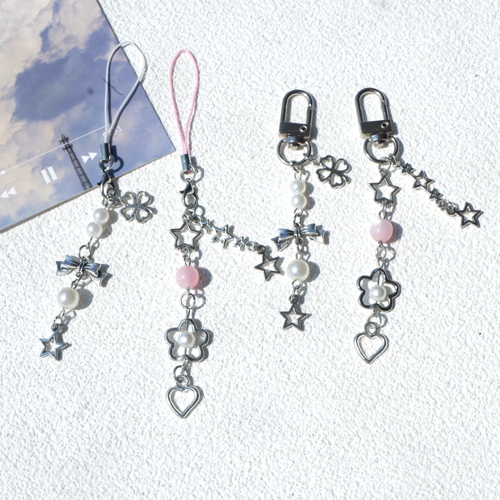 Star Heart Key Chain Phone Chain Short Charm Wrist Strap Keycord Cellphone Lanyard Girl Mobile Phone Case Hanging Chain