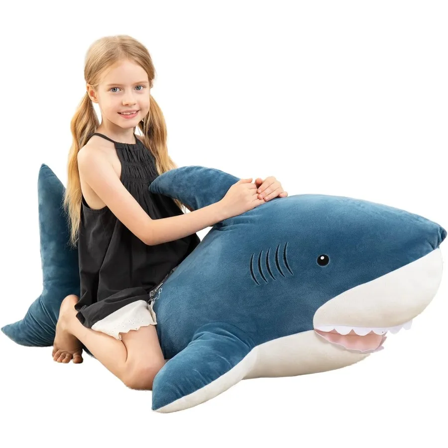 

51inch Giant Shark Stuffed Animal Large Blue Plush Toy Pillow Gift for Girlfriend Soft and Huggable