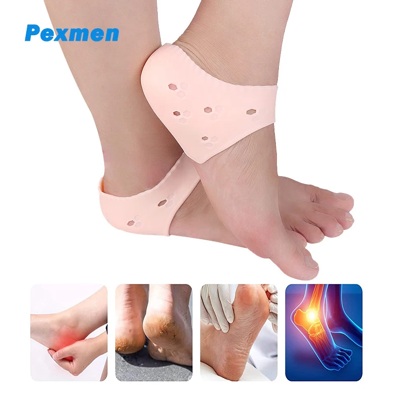 

Pexmen 2Pcs Gel Heel Protectors Cushions Metatarsal Pads Heal Dry Cracked Skin Relief Foot Pain for Men & Women