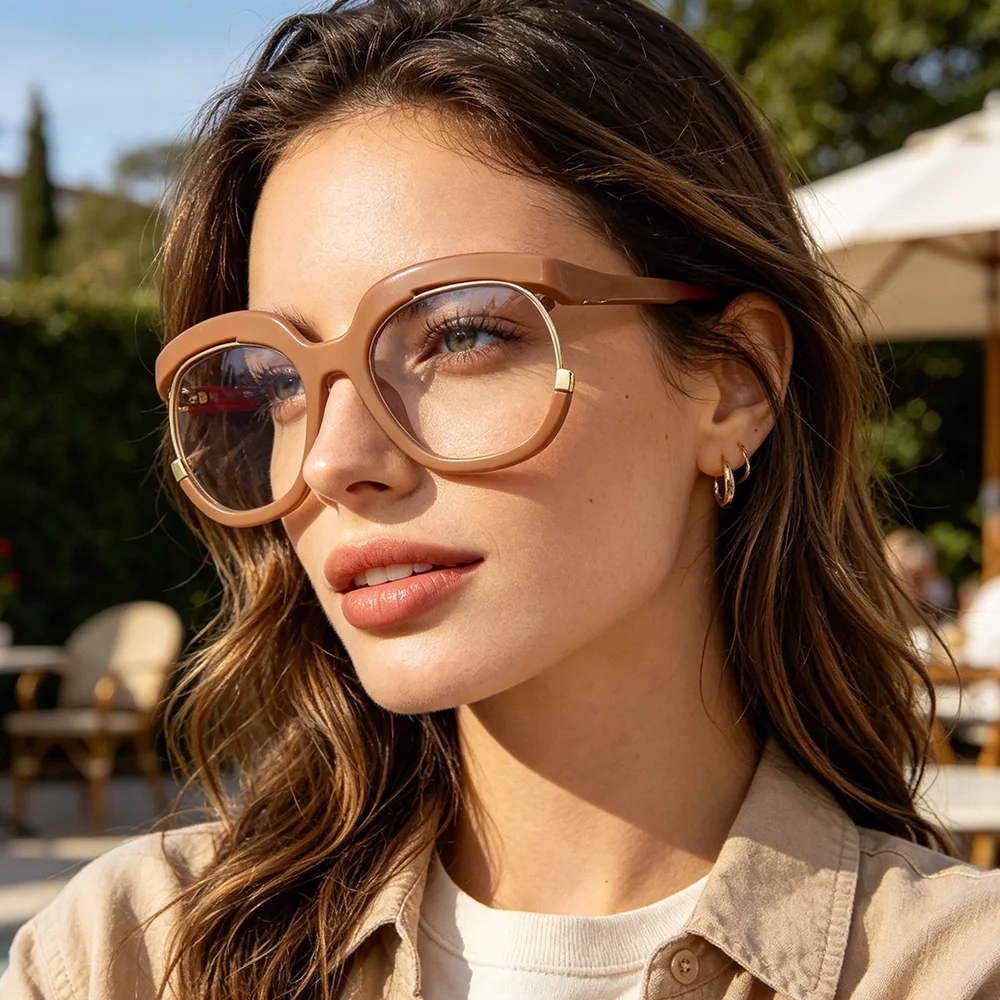 Oversized Glasses Women Anti Blue Light Luxury Metal Half Frame Eyeglasses Cute Square Clear Computer Optical Nerd Spectacles