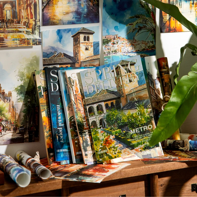 Journal GO 30pcs Spring Scenery Material Paper Creative Collage Cards Background Paper Diy Junk Journal Planner Materials