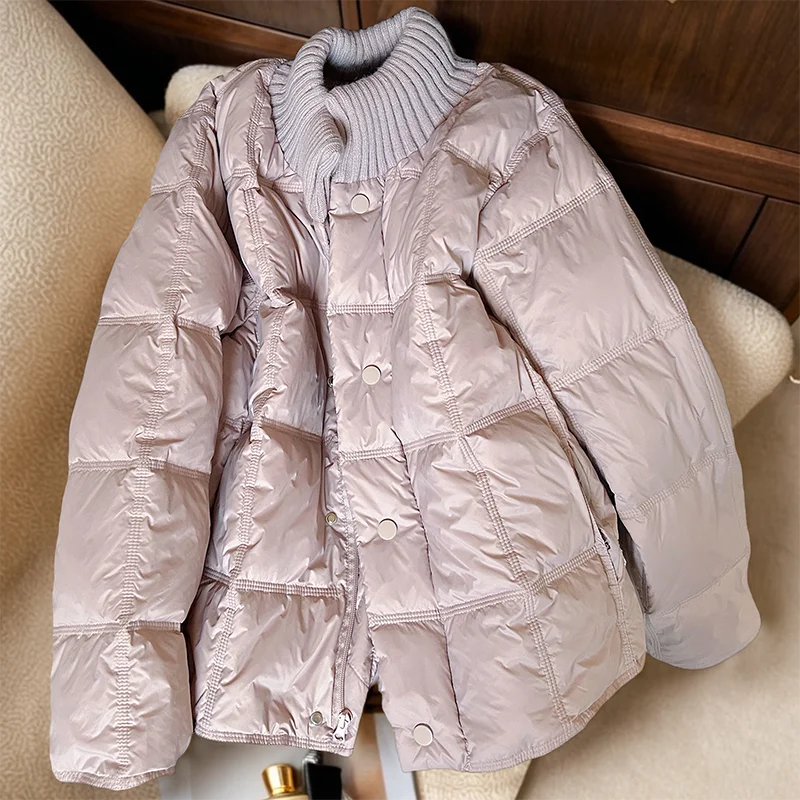 

Корейская розовая стеганая куртка, женская вязаная лоскутная хлопковая куртка с воротником-стойкой, новая зимняя однобортная теплая толстая верхняя одежда