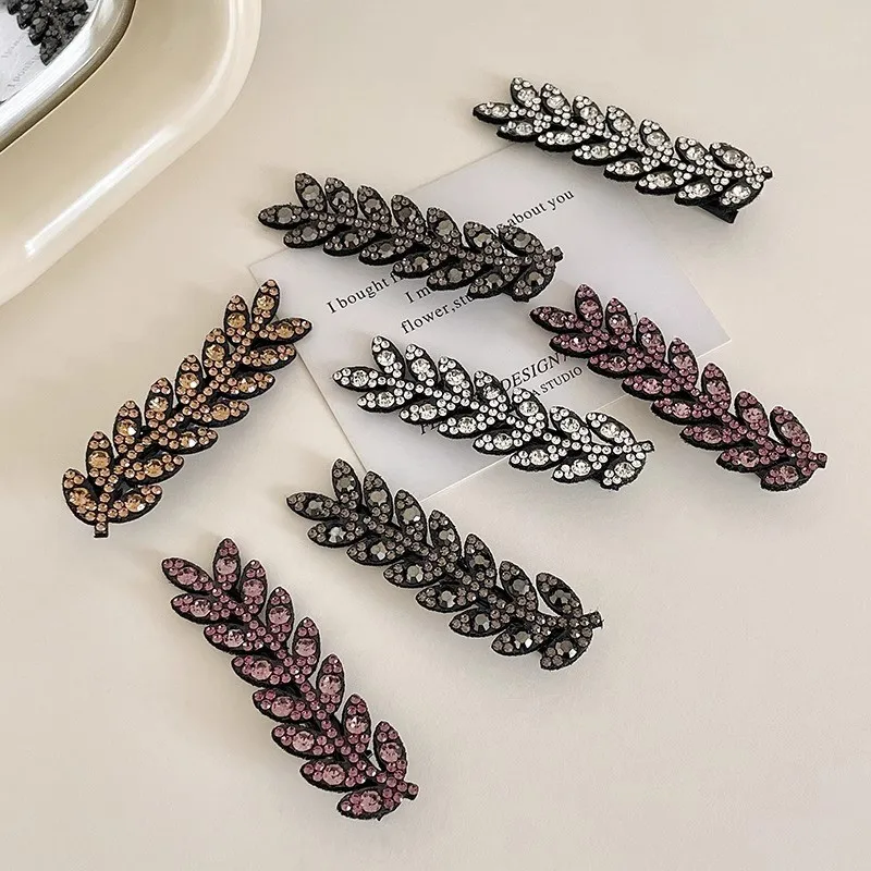 Fashion Mini Crystal Hair Pins Exquisite Rhinestone Ear of Wheat Duckbill Hair Clips Girl Side Barrettes view 3