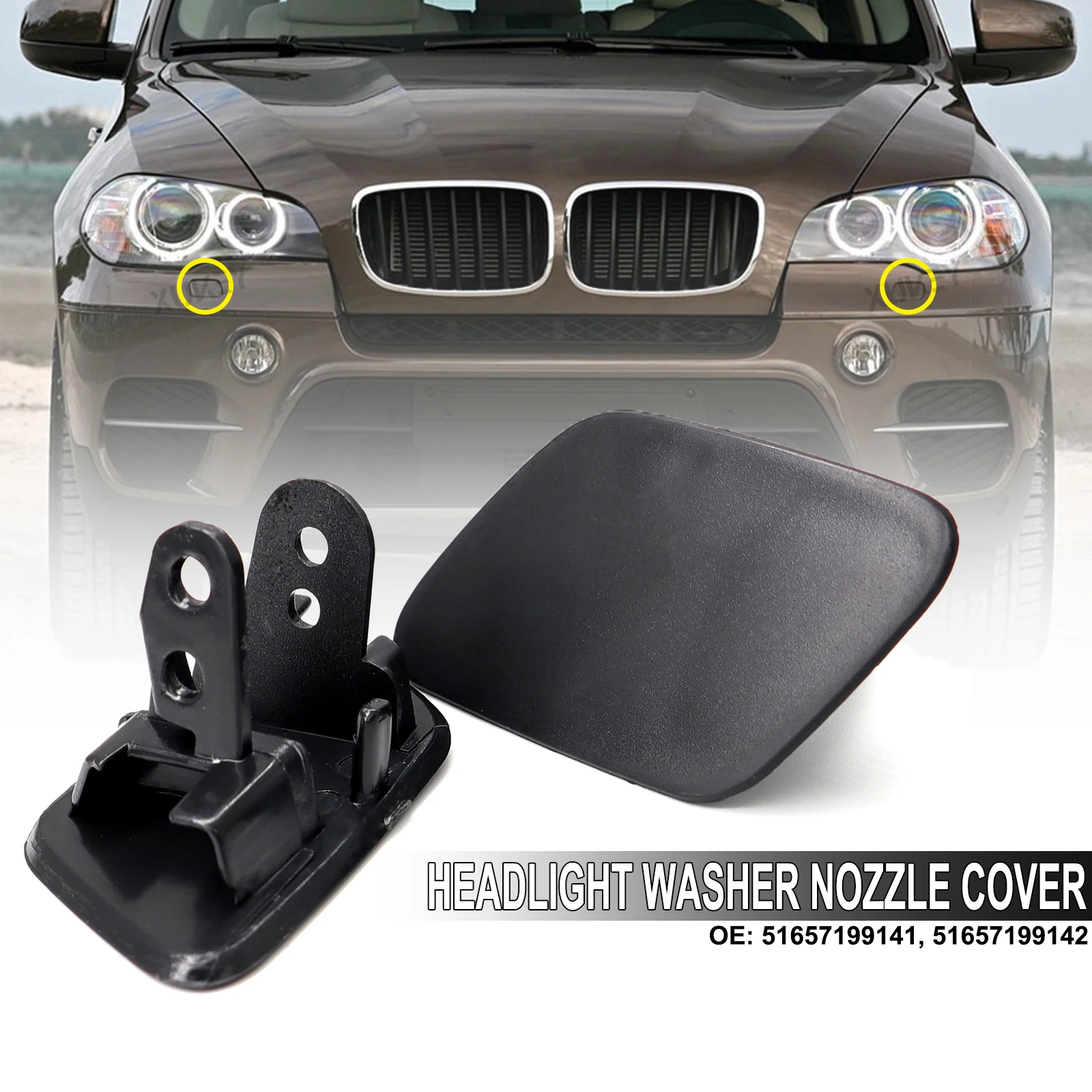 Headlight Washer Nozzle Spray Jet Cover Right Left Unpainted Cap Front Bumper 51657199141 51657199142 For BMW X5 E70 2007-2013