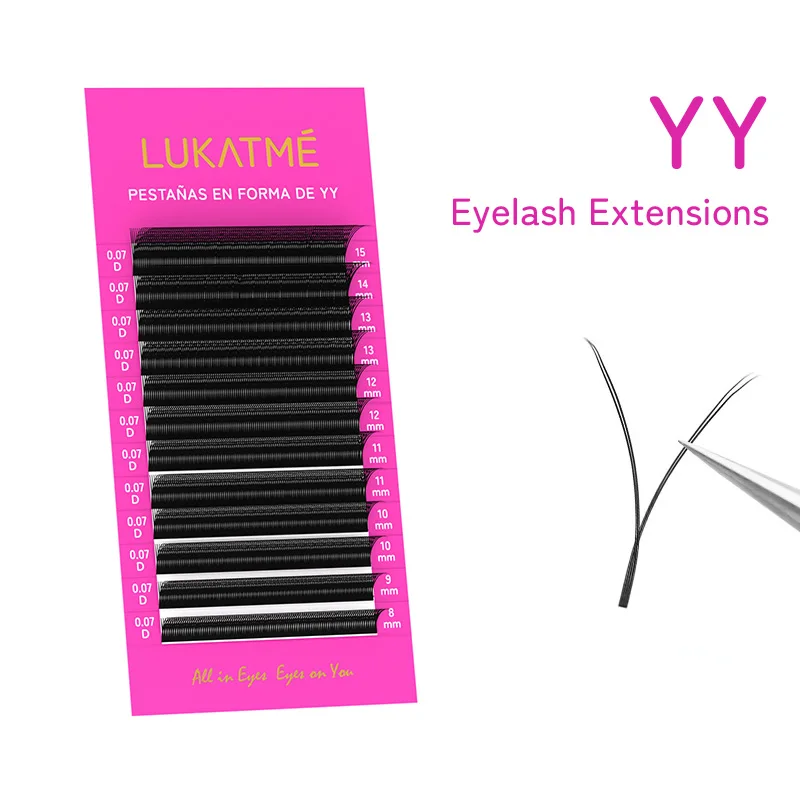 

LUKATME YY Eyelash Extensions Two Tips Y Shape Faux Mink Lashes for Beginner C D 0.07 Premade Volume YY Lashes
