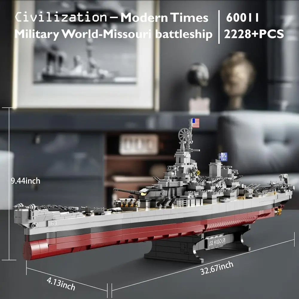 Klassischer Missouri-Schlachtschiff-Modellbausatz, 60011, 2228-teiliges Militärspielzeug für Erwachsene und Jugendliche, ideales Geschenk für Jungen und Jugendliche ab 14 Jahren
