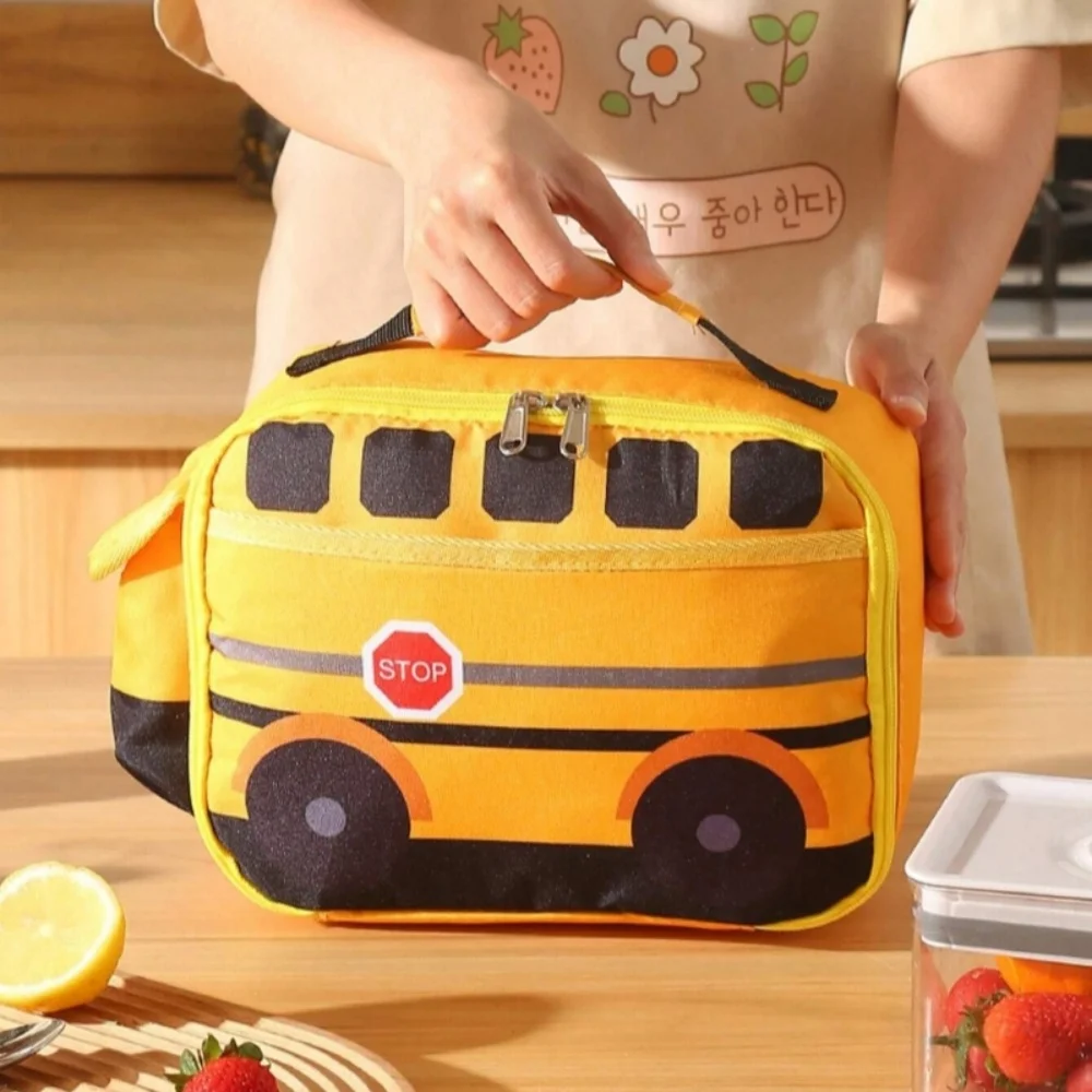 

Insulated Lunch Box For Kids Boys Girls 3D School Bus Lunch Bags With Side Pocket Reusable Cooler Thermal Tote For Outdoor