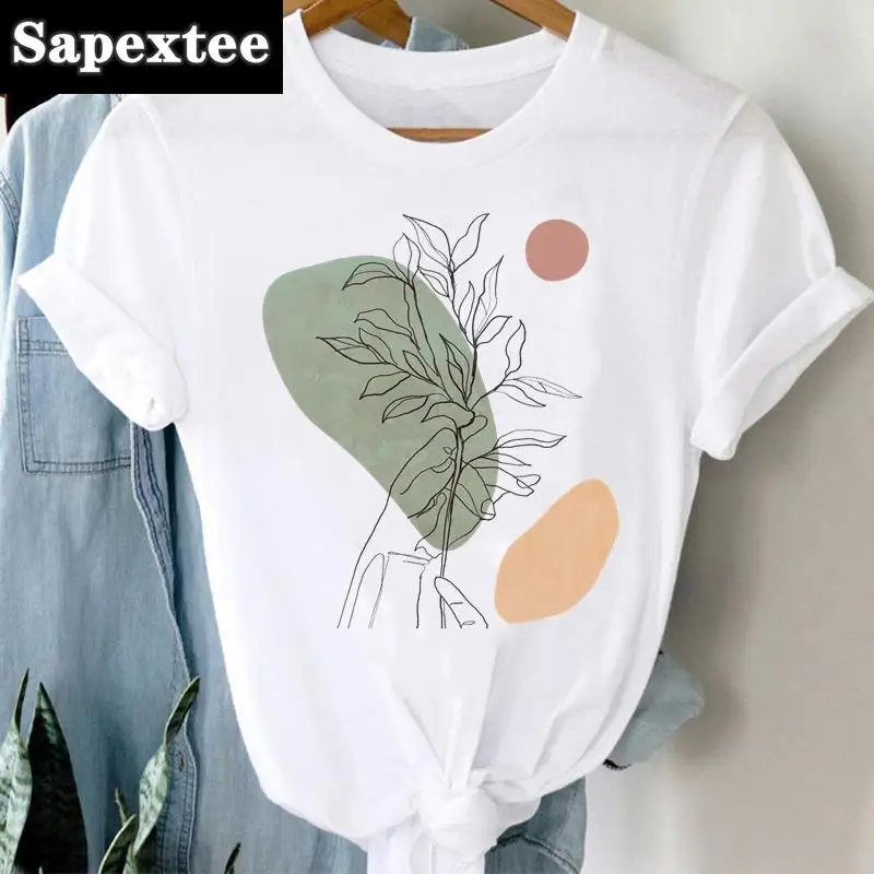 

Трендовые футболки с коротким рукавом, летняя пляжная футболка с принтом растений, женская повседневная модная футболка с героями мультфильмов, обычная футболка с графикой, топ, женская дорожная футболка