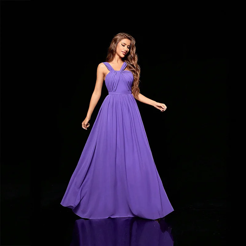 Vestido de banquete de alta qualidade, estilo longo feminino primavera e verão, ajuste fino, sem costas, pescoço pendurado, vestido suspensor feminino elegante