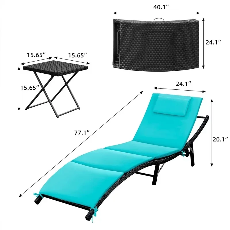 Chairs for Outside 3 Pieces Patio Adjustable Chaise Lounge Outdoor  Lounge Chairs Set of 2