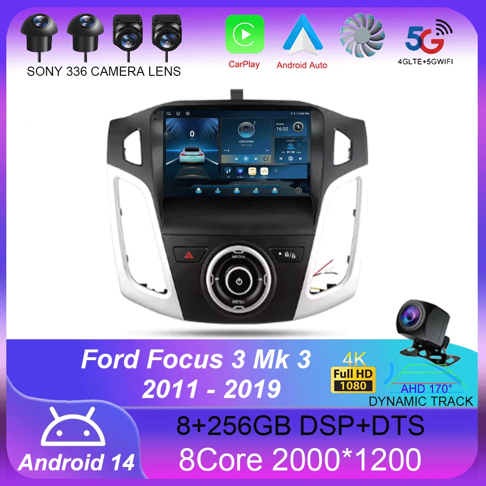 

For Ford Focus 3 Mk 3 2011 - 2019 Carplay Auto 4G+WIFI GPS Car Radio Navigation Multimedia Video Player Stereo BT Android 14