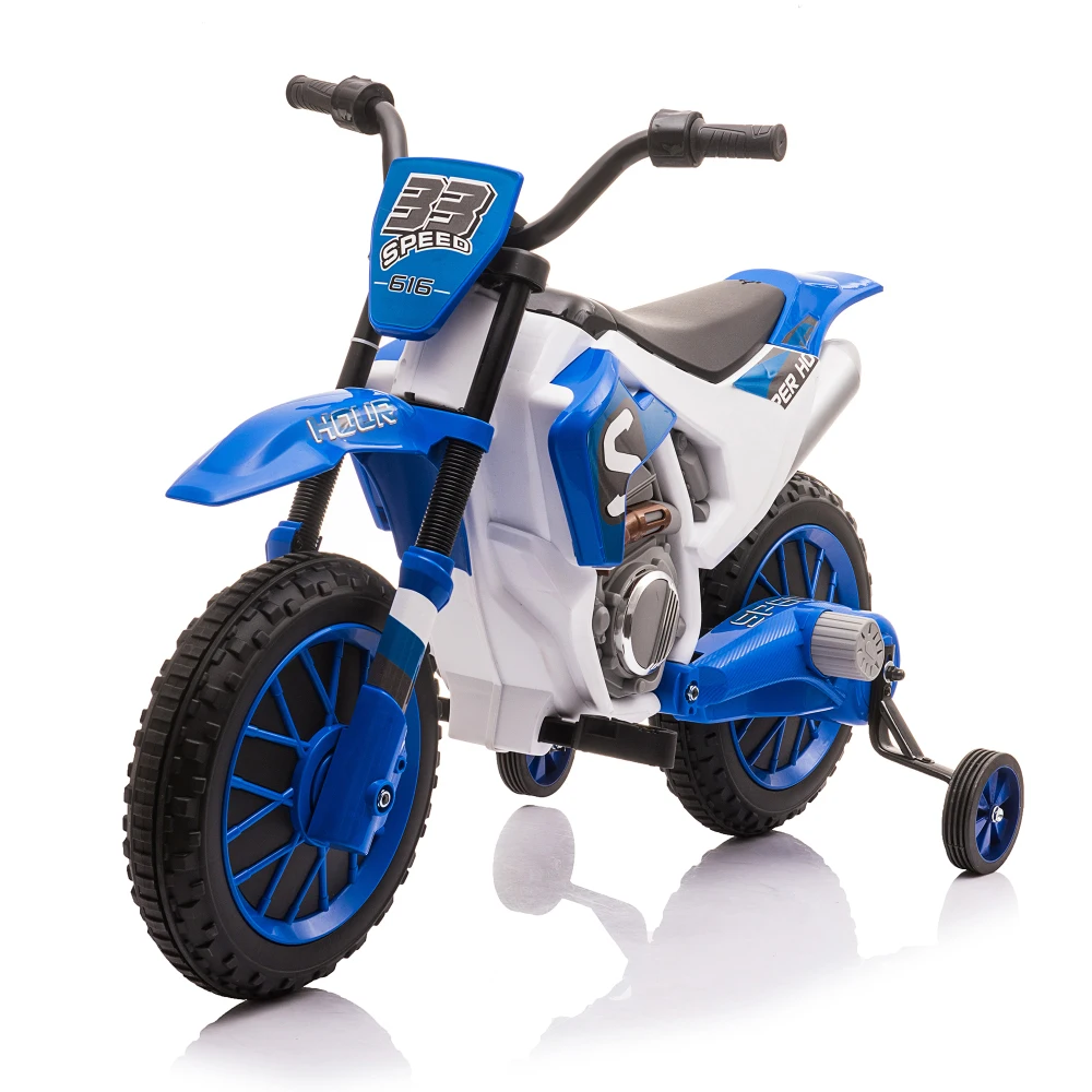 12V Kids Ride on Toy Motorcycle, Electric Motor Toy Bike with Training Wheels for Kids 3-6, Blue