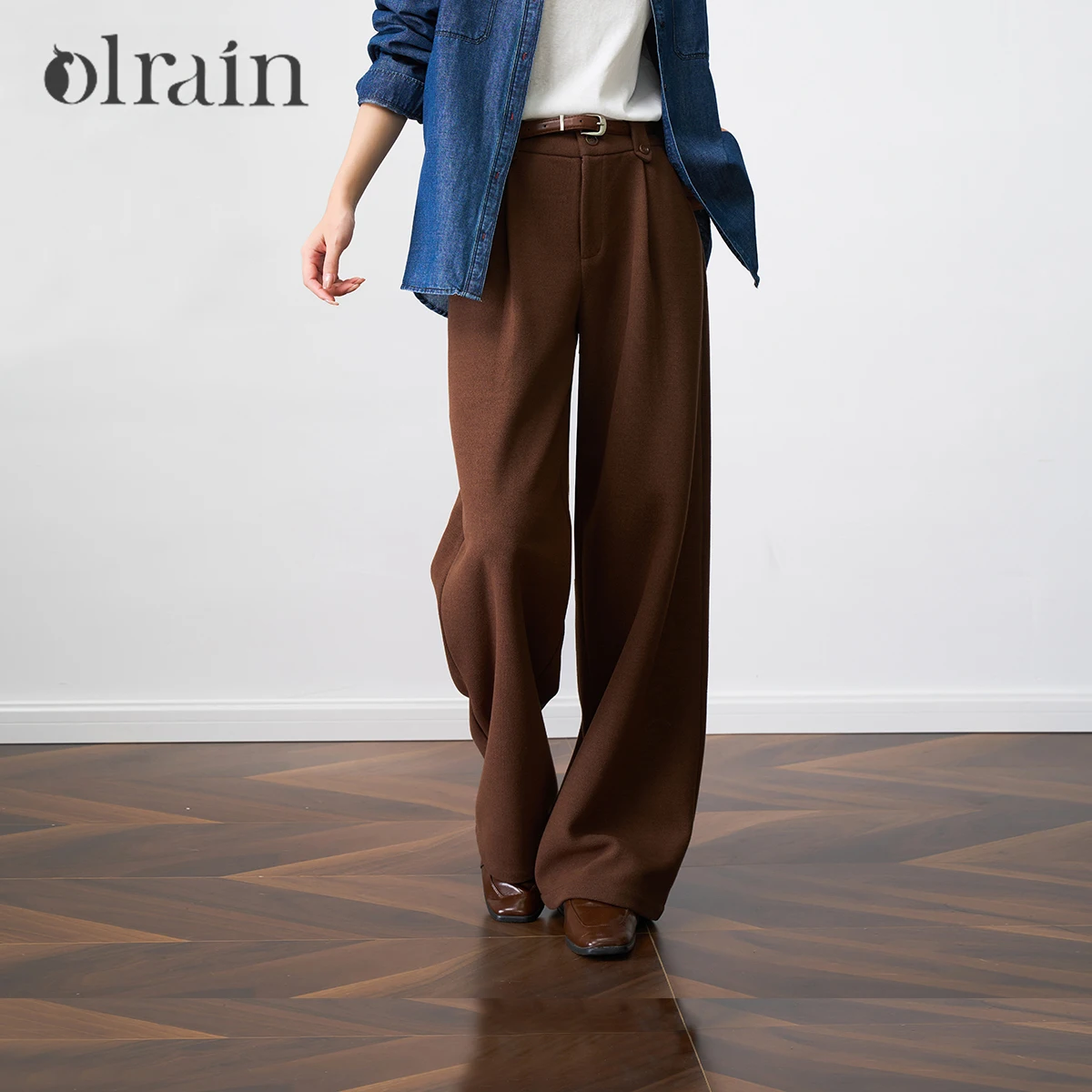 OLrain بنطلون نسائي واسع الساق لخريف 2025 عالي الخصر فضفاض مناسب بسحاب أمامي مستقيم سروال مكتب سيدة قيعان O57QK001819 #1