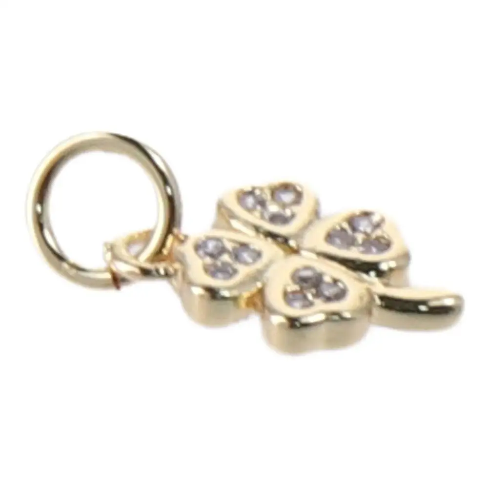 Hole Size:5mm Micro Pave Cubic Charms 11*6mm Golden Color Lucky Four Leaf Clover Charm Copper Four Leaf Clover Charms