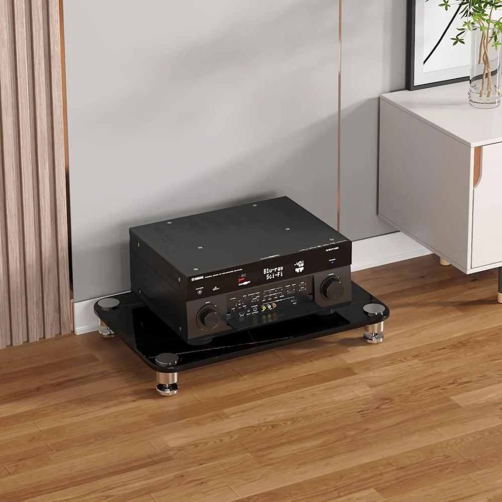 

Audio Rack AV Media Stand with 1/2/3/4-Tier Tempered Glass Shelves, Storage Rack Audio Tower Equipment Console Shelf
