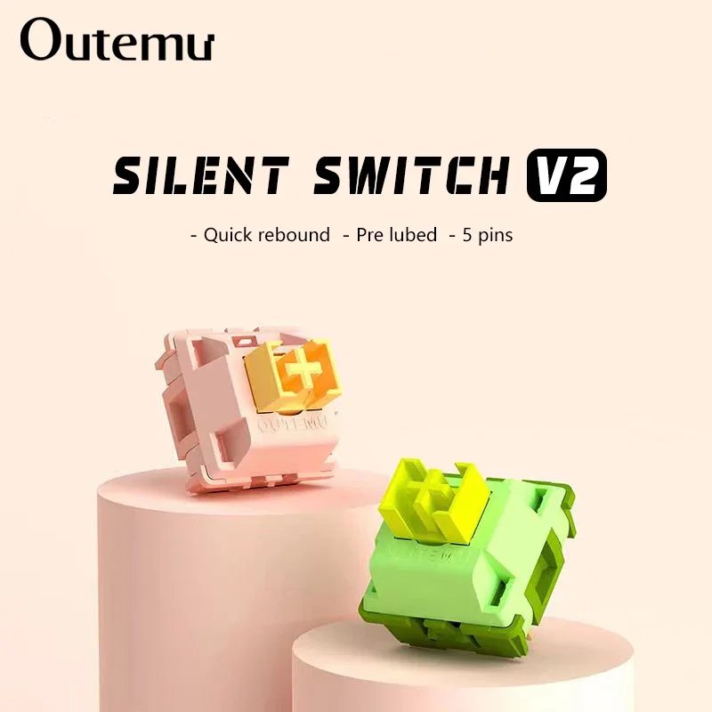 Outemu 사일런트 피치 V2 스위치, 기계식 키보드, 선형 촉각, 5 핀 단락 축, 핫 스왑 DIY, 윤활 사일런트 레몬 V2 스위치 