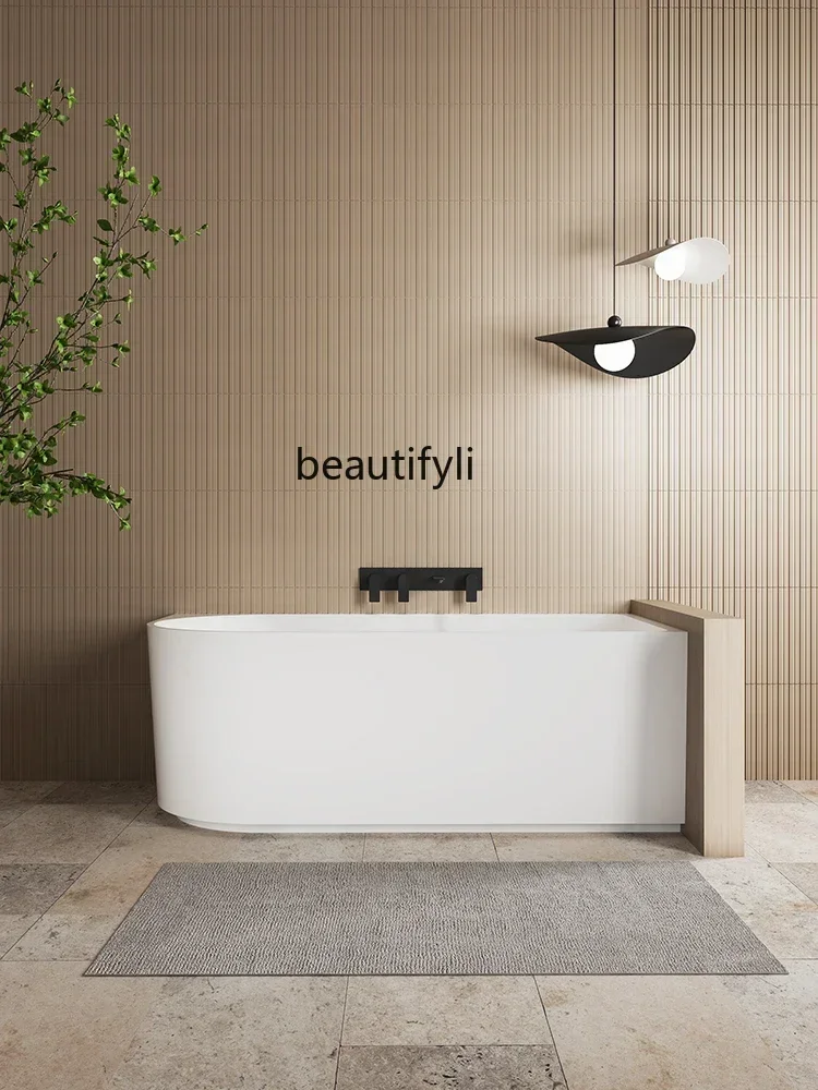 อ่างอาบน้ำอะคริลิกแบบติดผนัง รุ่น 2003Bathroom แบบอิสระ ดีไซน์สว่างสดใส พร้อมขอบด้านซ้ายและขวา เหมาะสำหรับบ้านพักอาศัย อพาร์ทเมนต์ขนาดเล็ก โรงแรม และโฮมสเตย์