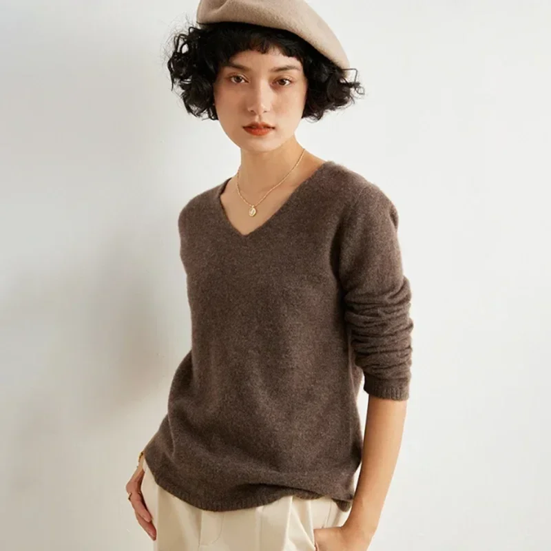 

Женский кашемировый свитер с v-образным вырезом Hill, свободная рубашка на осень и зиму, теплый уютный трикотаж для повседневной одежды