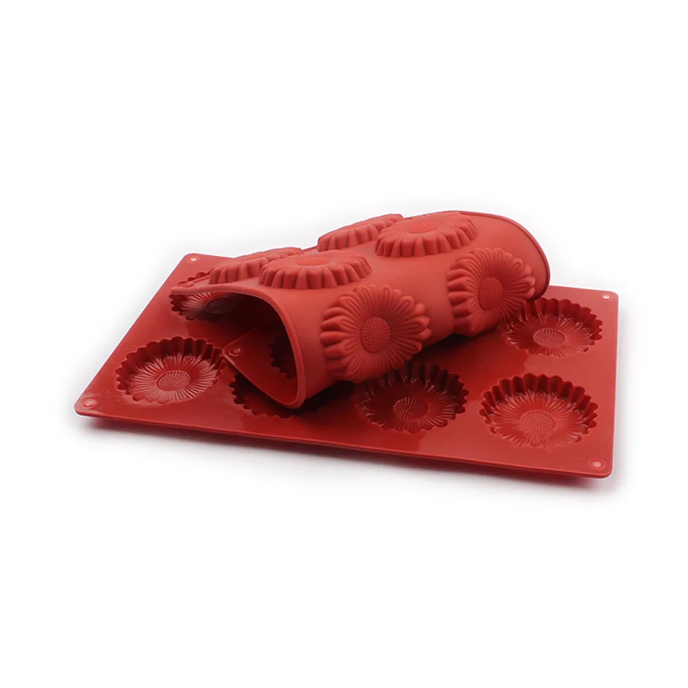 

Hot Selling 8 Hole Round Chrysanthemum Silicone Cake Mold DIY Sunflower Biscuit Mold Diagonal Stripe Chocolate Baking Tools