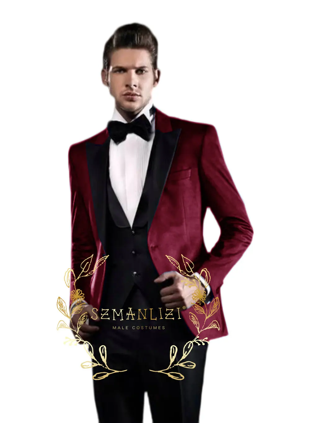 Slim Fit Mens Suits Groom Tuxedos For Wedding Custom Made Party Gold Velvet Smoking Jacket Pants Vest Male Fashion Costume