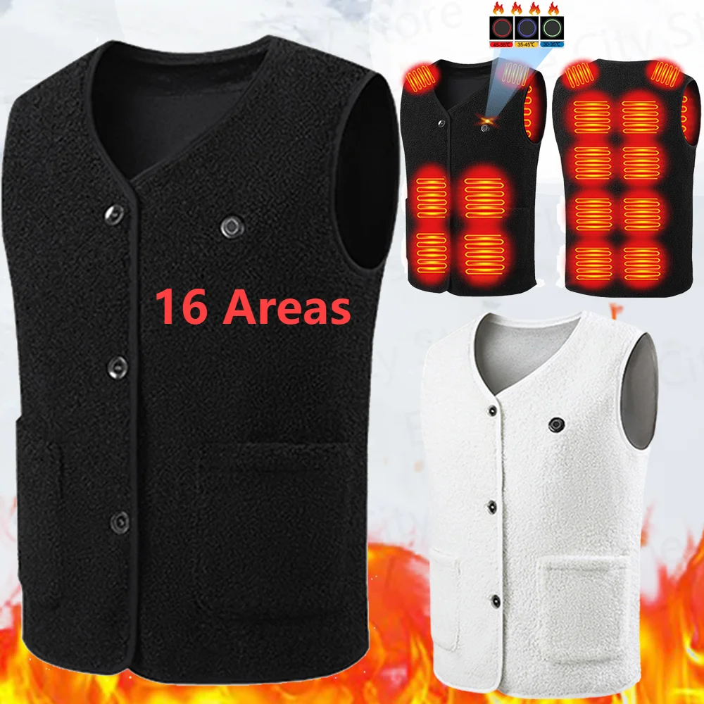 16 Areas Heated Vest Thermal Jacket Rechargable Winter Puffer Jacket 16 Heating Areas 3 Heating Levels for Sports Hunting Hiking