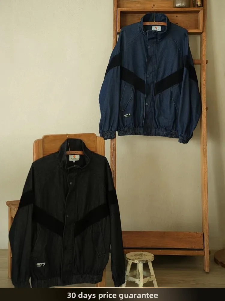 

American Sle Loose Fit Long Sve Corduroy Denim Jaet Youth Trendy Brand Color Blo Collar Stand up Autumn Outerwear