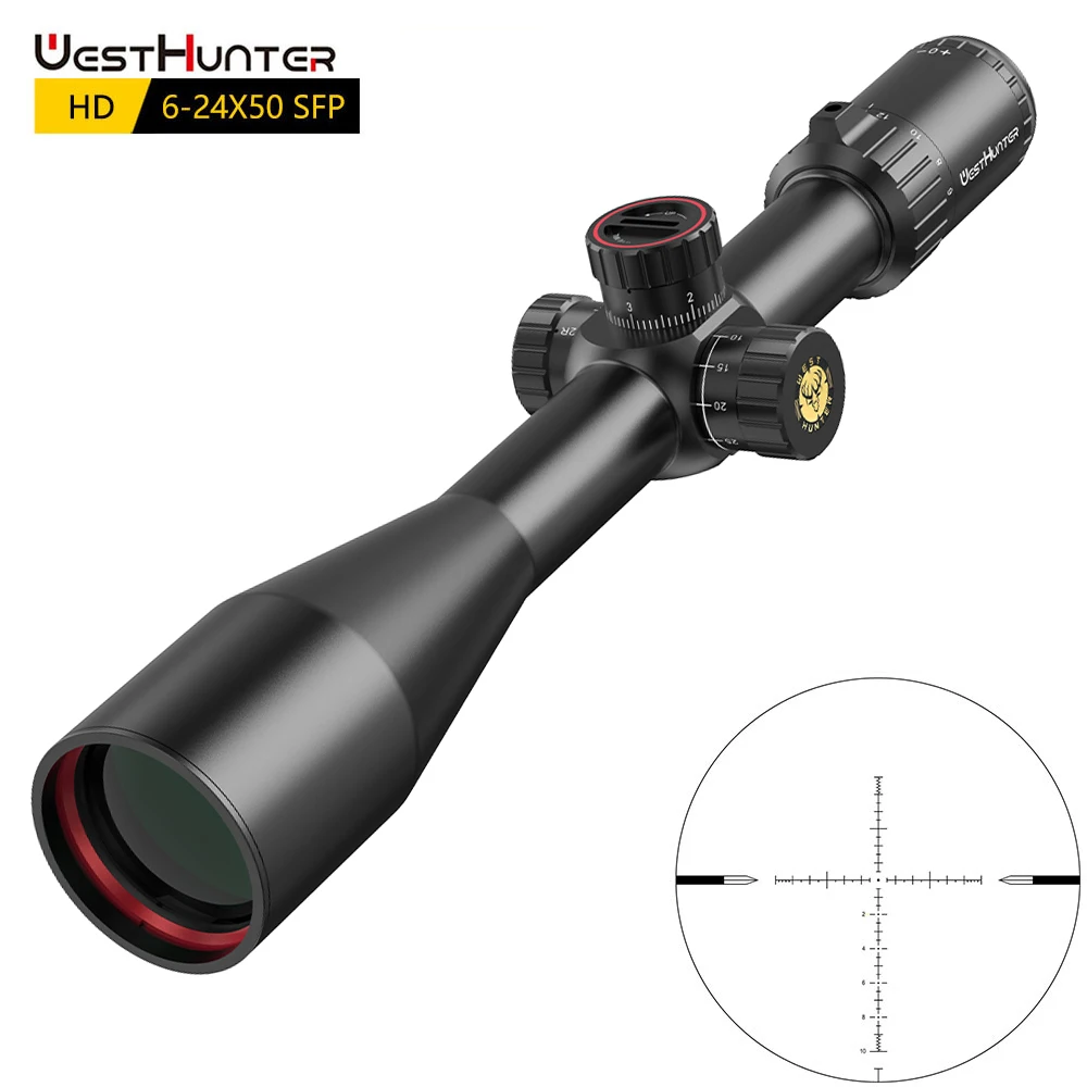 

WestHunter HD 6-24X50 SFP Riflescopes Second Focal Plane Tactical Sights 30mm Tube HD Glass Etched Reticle Hunting Scope